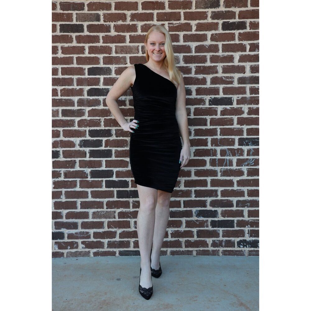 NWT Miscreants London x Revolve Black Velvet One Shoulder Dress US 6 / UK 10